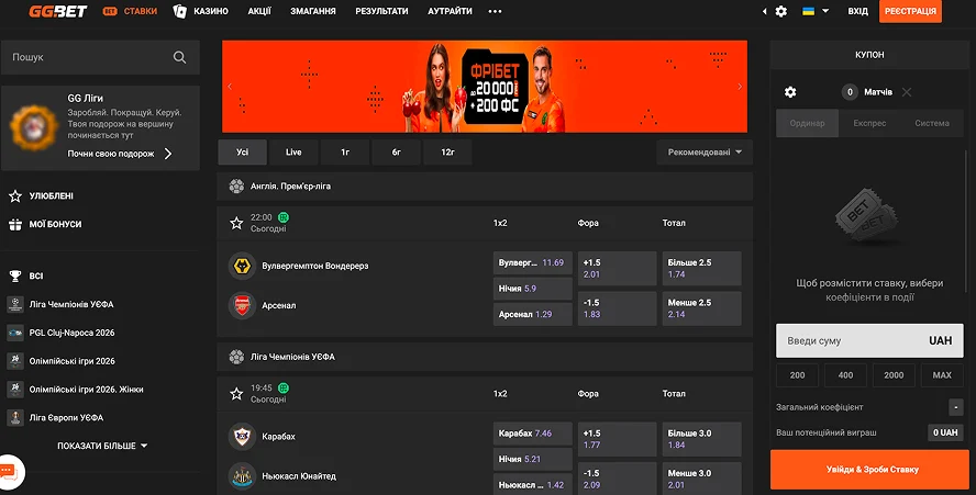 GGBET UA – букмекерська контора для ставок на спорт та кіберспорт